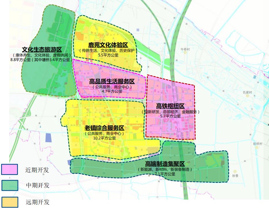 张家港高铁新城分为六大功能片区