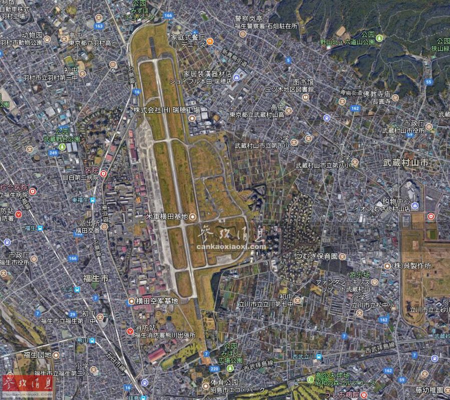 横田空军基地位于日本东京都多摩地域西部,总占地面积约7.