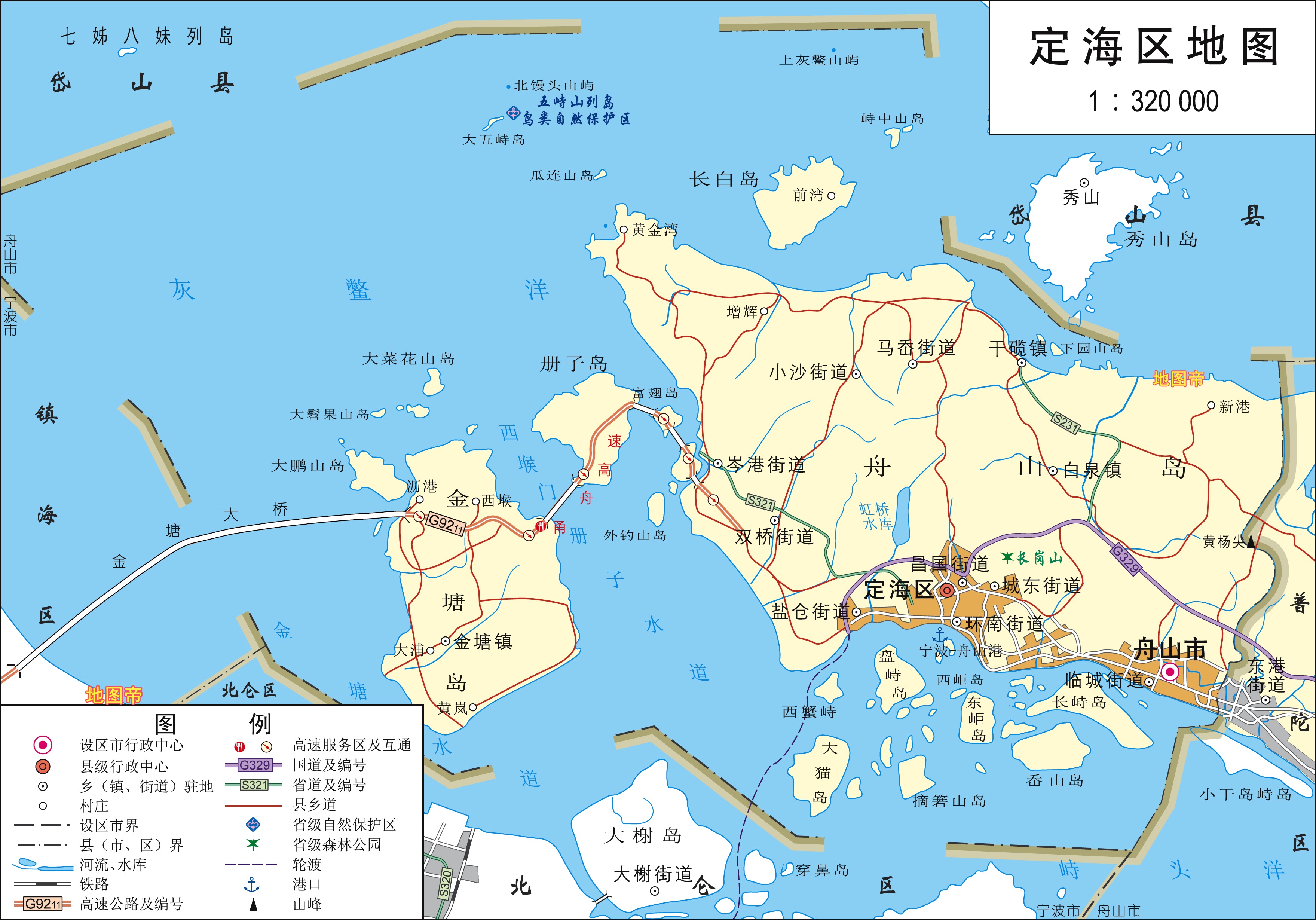 舟山市高清地图,浙江陆地面积最小地级市