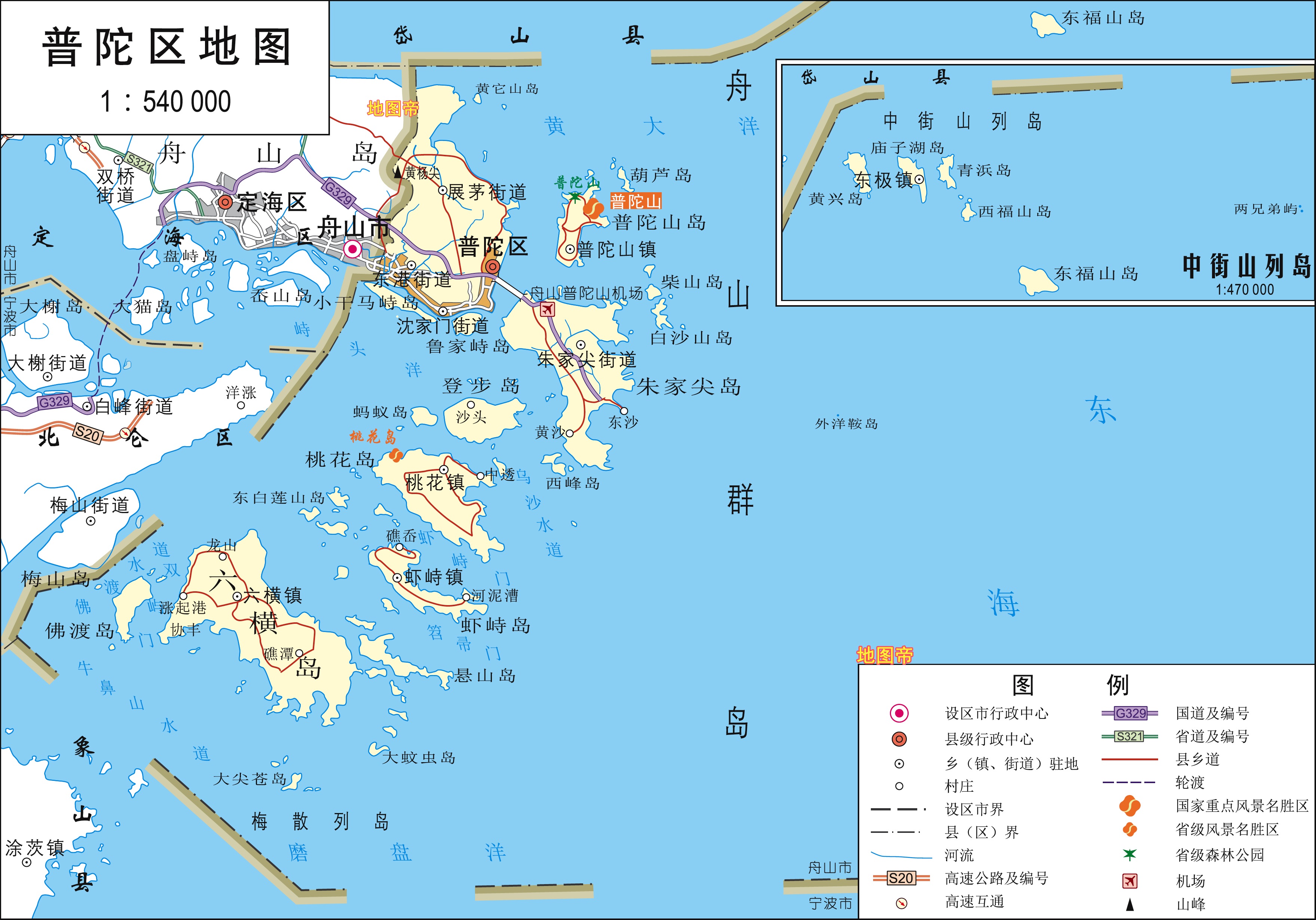 舟山市高清地图,浙江陆地面积最小地级市