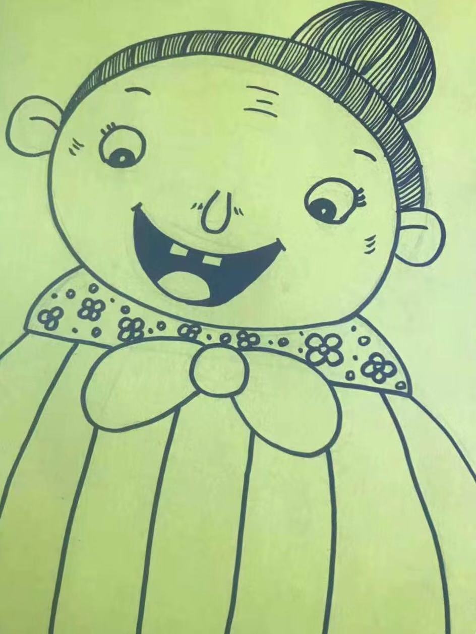 适合小女孩绘画的小艺术作品:爱笑的老奶奶,可爱的像春天的微笑