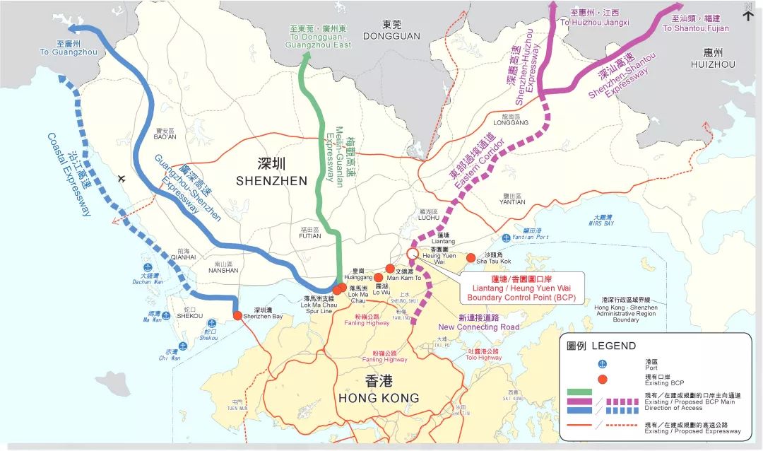 边界共有六个陆路口岸,当中 文锦渡, 沙头角, 皇岗 / 落马洲, 深圳湾