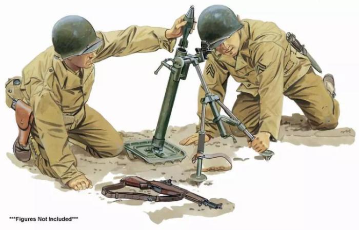 使用m2型-60毫米口径迫击炮对目标轰击的美军炮兵.