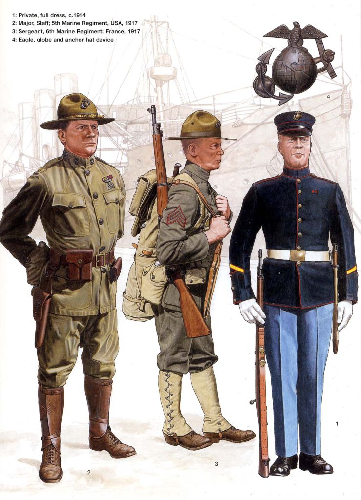 一战时期装备"丘尼卡"军服的美军