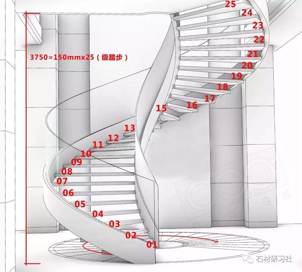 标准的旋转楼梯施工图——4步轻松画出来!
