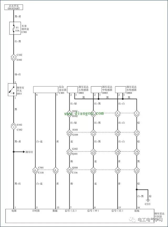 倒车雷达系统的组成和工作原理图解