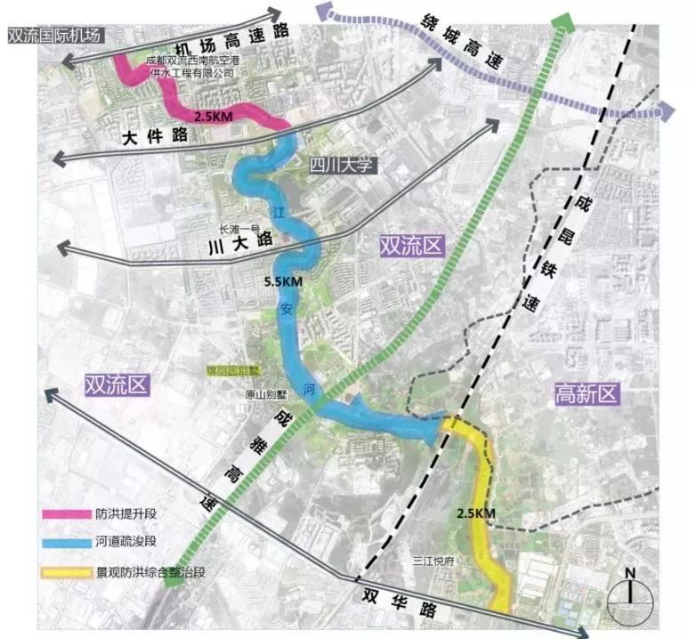 本次整治工程范围为机场高速—双华路,江安河位于成都市双流区东北,流