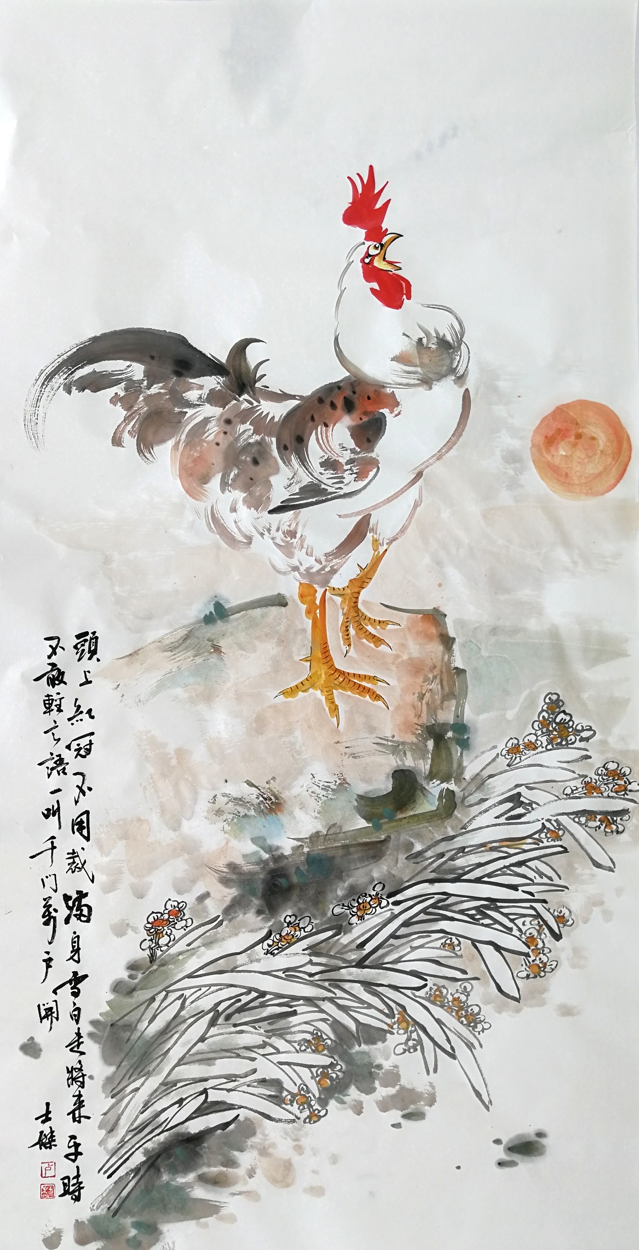 画家卢士杰画鸡要重点刻画好一个部位就成功了一大半