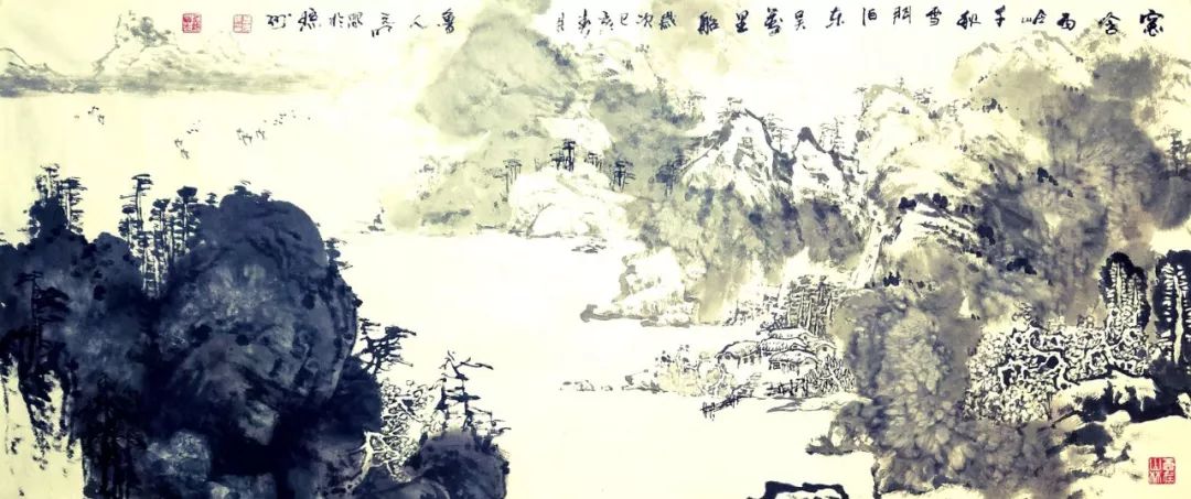 《窗含西岭千秋雪,门泊东吴万里船》 规格:180×80cm