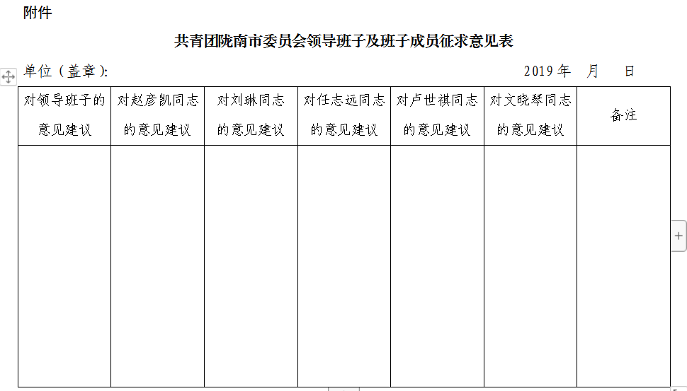 共青团陇南市委员会关于征求领导班子和班子成员意见建议的公告