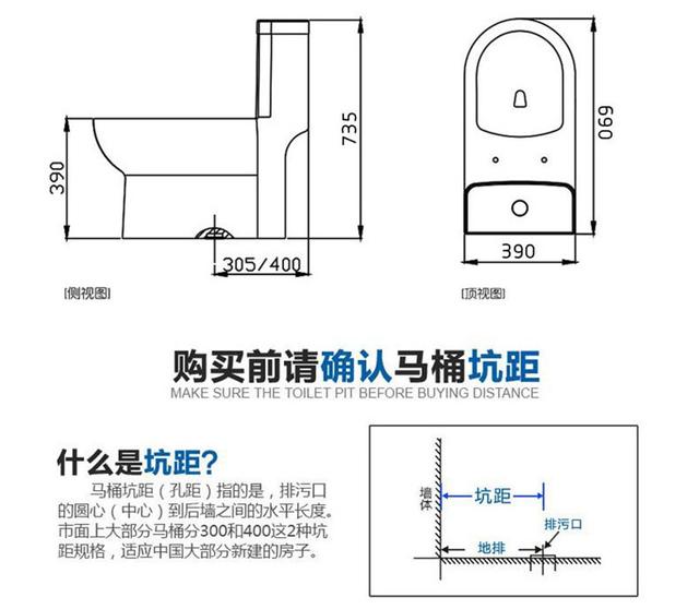 排水管中心距离墙面的垂直距离(贴完瓷砖后的墙面),买对应坑距的马桶