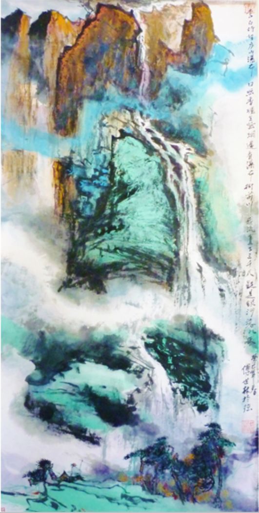 《李白〈望庐山瀑布〉诗意 中国画68x138cm 2013年《李白〈赠汪伦〉