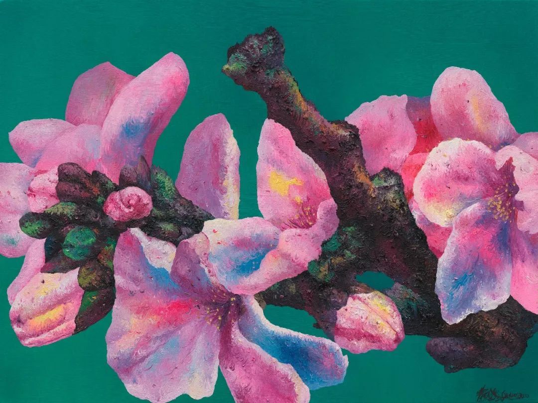 《一朵盛开的桃花》108x60cm 布面油画 2019年
