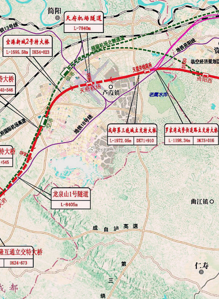 新建成都至自贡高速铁路详细路线图及设置的7 个车站位置