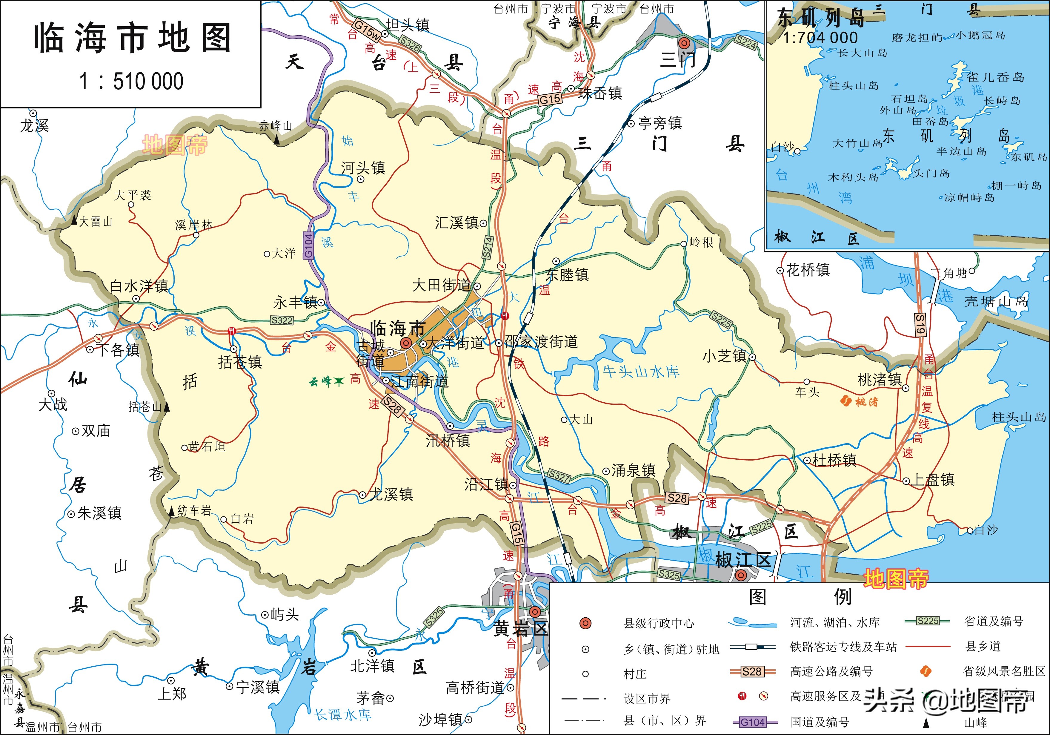 浙江台州市3县3市高清地图,素有佛宗道源之誉