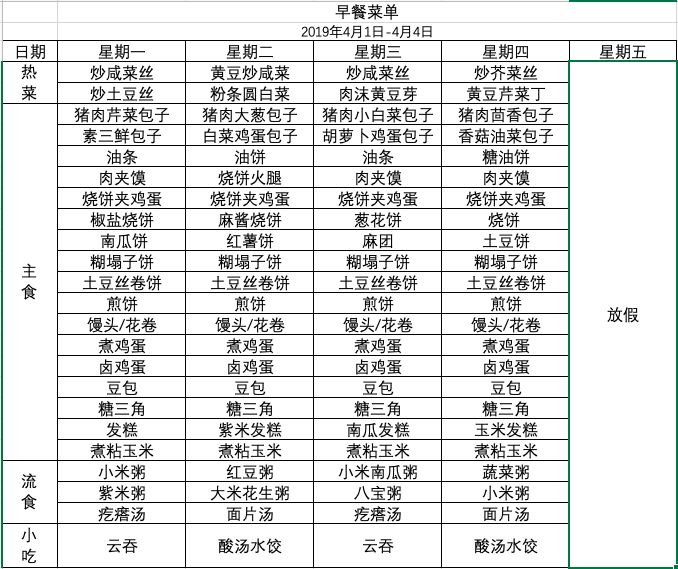 西山食堂 一周 菜单 早餐吃好 开启一天愉快学习工作 八种热菜随意