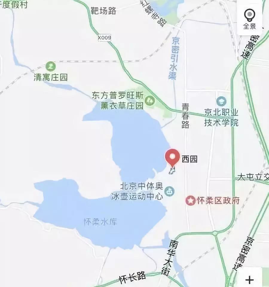 京密引水渠大致线路走向,怀柔水库是其重要节点/百度地图