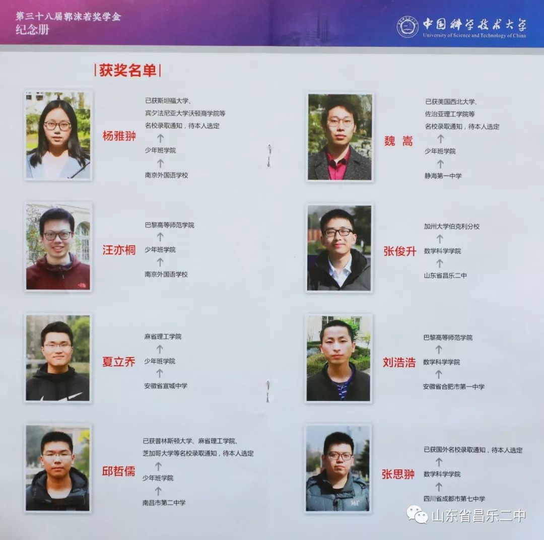 喜报|昌乐二中2015届毕业生张俊升同学荣获第三十八届"郭沫若奖学金"