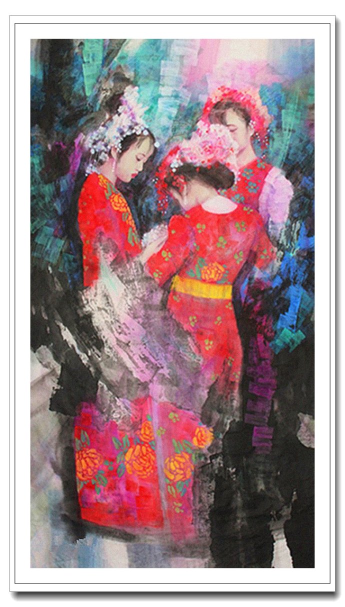 和谐之美中国画家何雨春彩墨人物画作品赏析