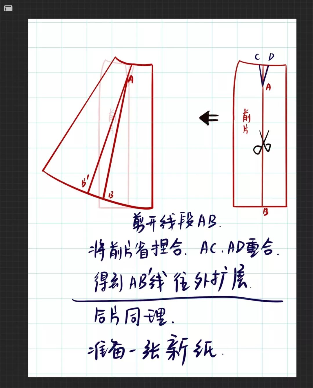 优雅麂皮波浪裙的纸样画法