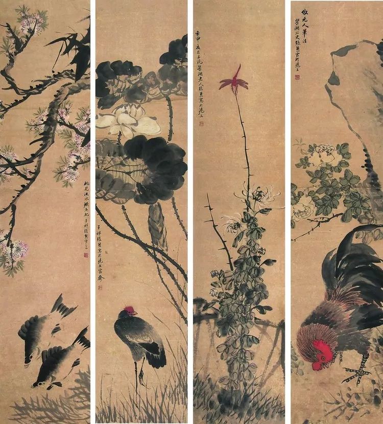 张熊擅画花鸟,山水,也精通篆刻,他的书画作品受金石学派影响高古奇崛