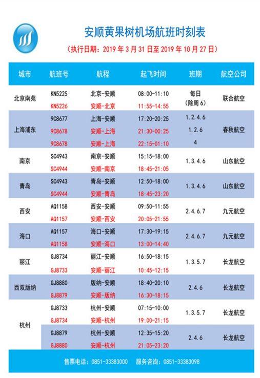 【安顺要闻】3月31日起黄果树机场启用夏秋季航班时刻