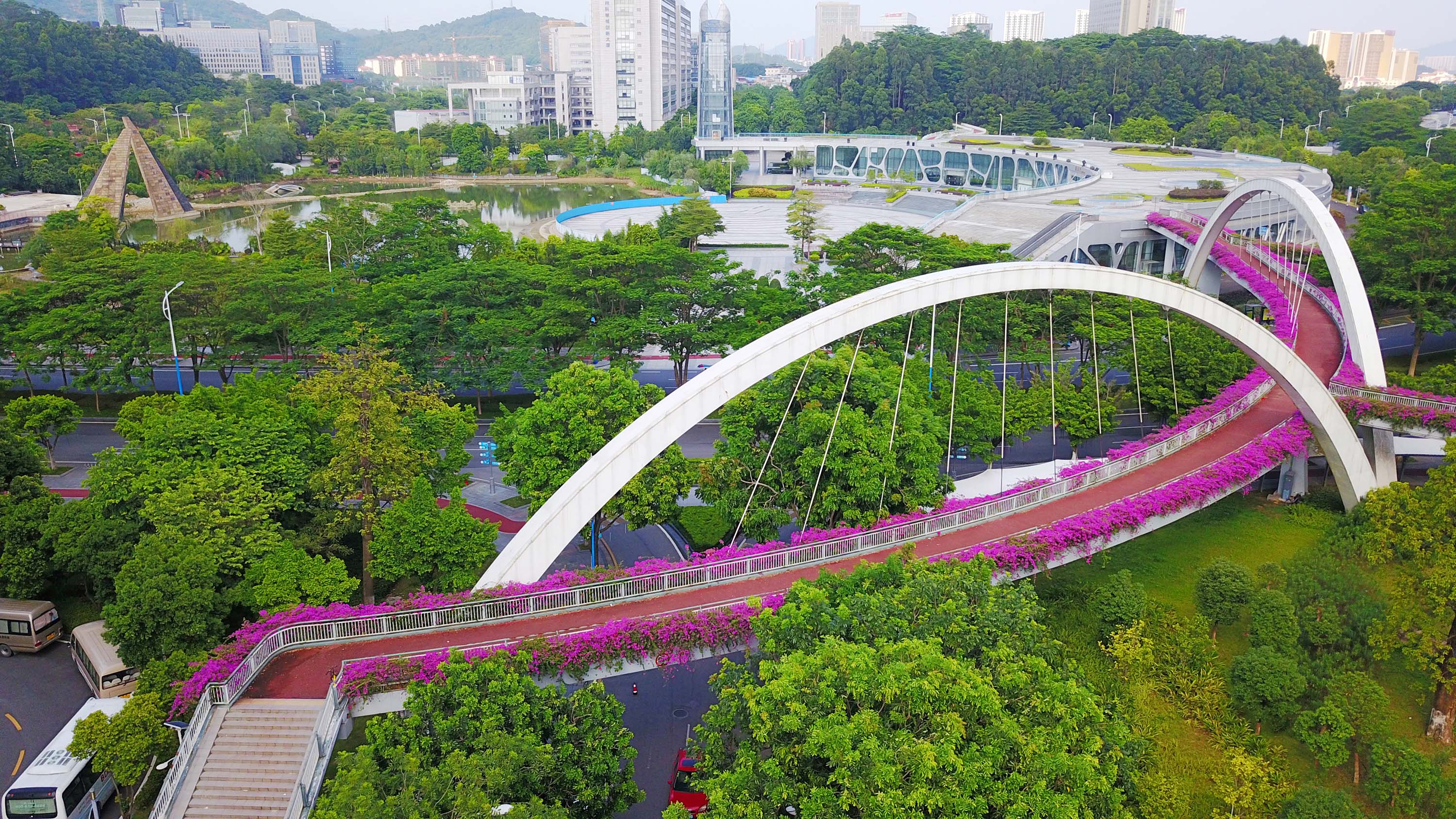 这是位于广州市黄埔区的"云端绿道"彩虹桥(3月14日摄).