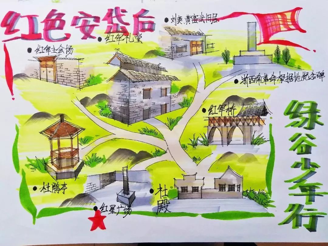 安民乡中心小学的红色研学线路手绘地图