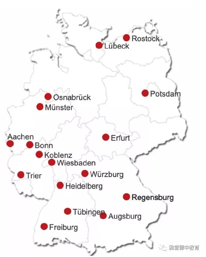 这些城市包括 : 亚琛(aachen),奥格斯堡(augsburg),波恩(bonn)