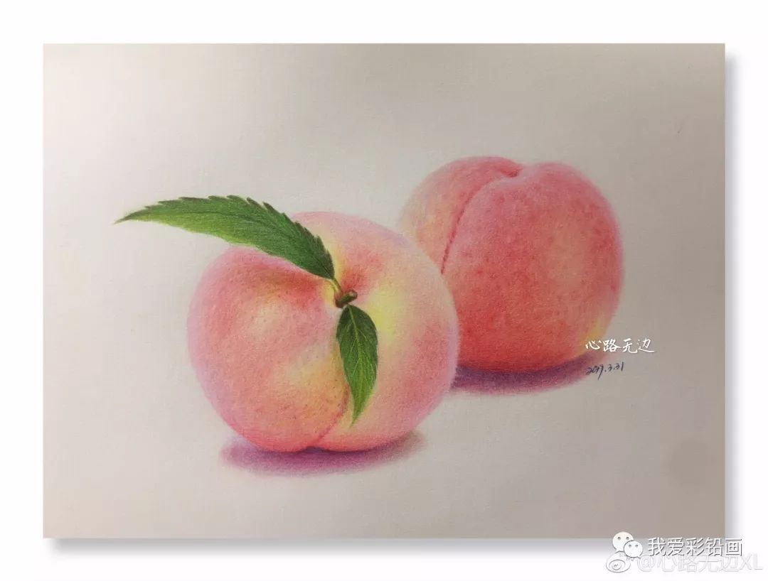 彩铅画~诱人的水蜜桃