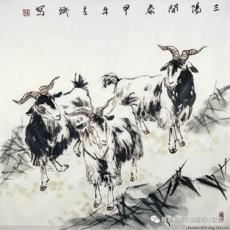 中国画家陈立斌画羊国画作品欣赏一