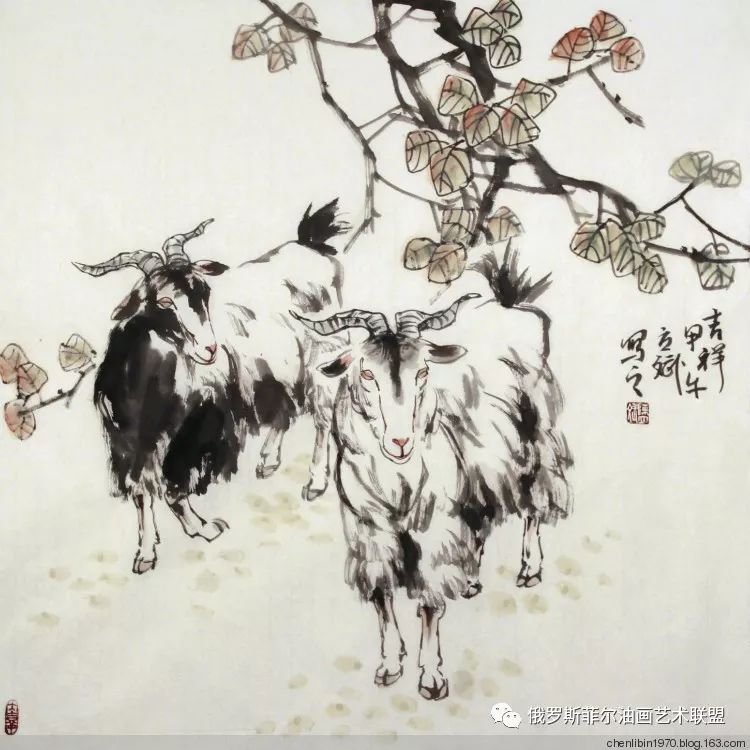 中国画家陈立斌画羊国画作品欣赏【一】