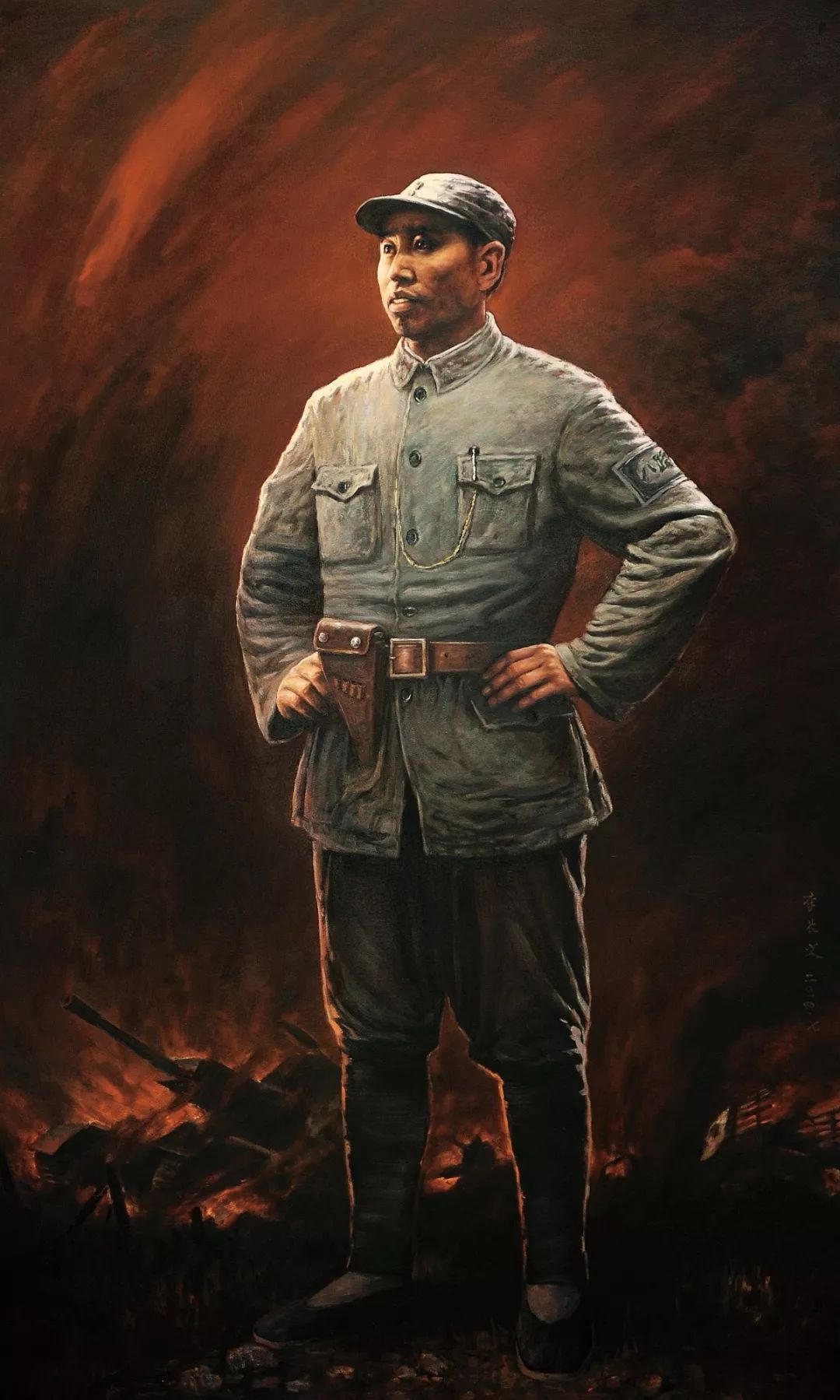 《民族英雄左权》油画 200x120cm