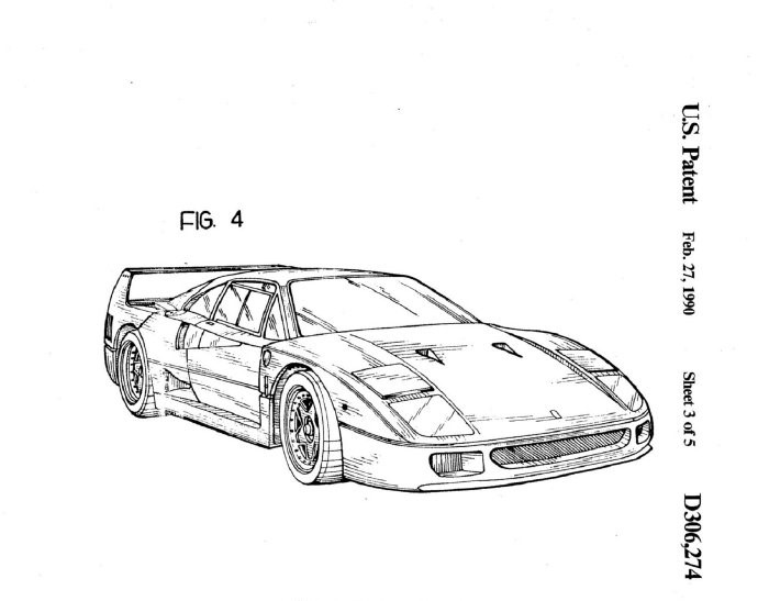 法拉利 ferrari f40 专利申请图纸,提交日期:1987 年