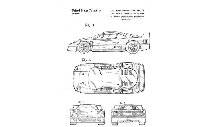 法拉利 ferrari f40 专利申请图纸,提交日期:1987 年