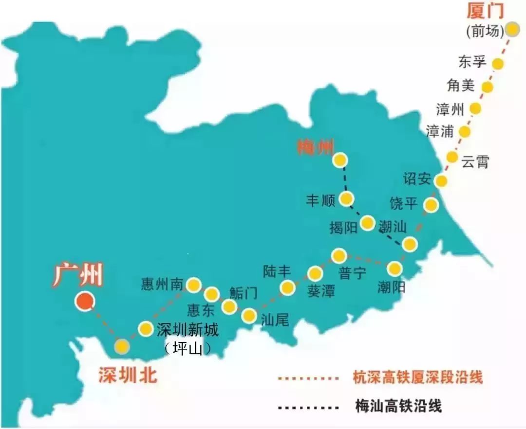 汕汕高铁惠来段线路图 广汕高铁博罗段线路图 广梅汕高铁最新线路图