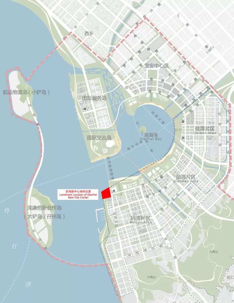 地标在前海城市新中心规划中的位置示意图