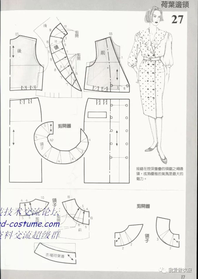 各种款式的领子的不同画法,不会画领子的看这些裁剪图