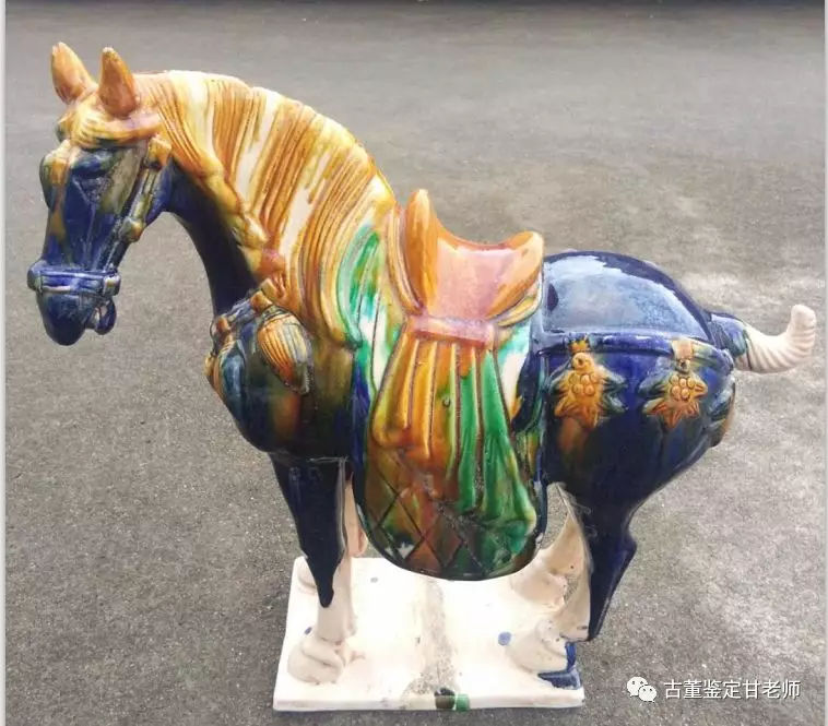 ○【古美術】唐時代 唐三彩藍釉馬 本物名品完品美品 ZT