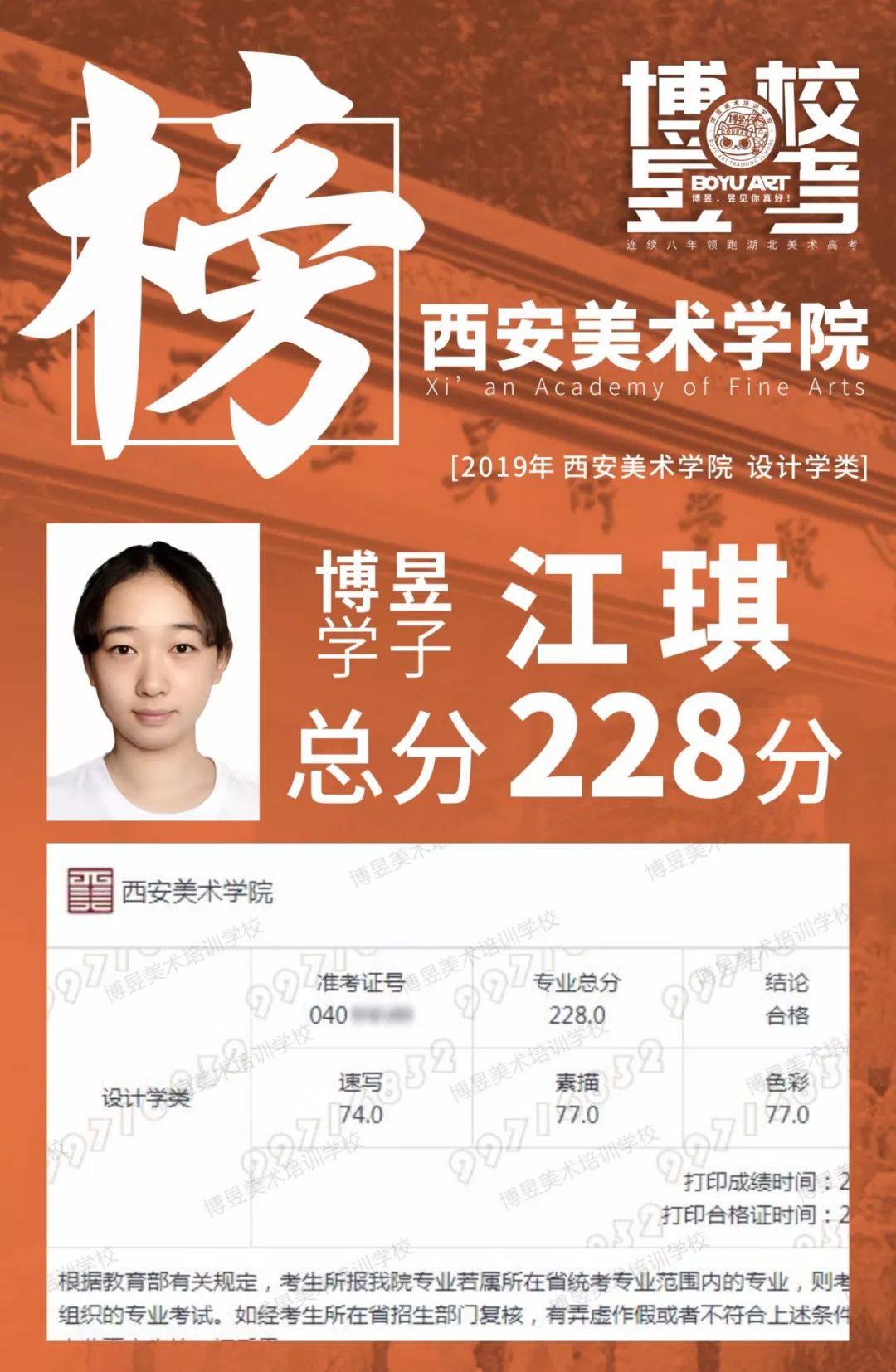 2019届【西安美术学院】校考,博昱24人拿27张合格证.