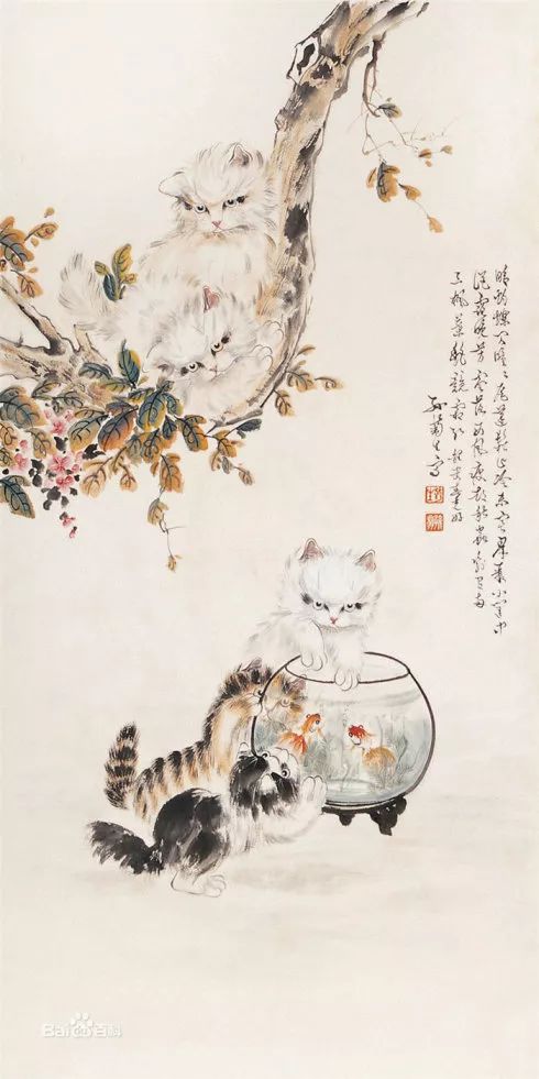 是国内画猫流派中介于工笔画和写意画之间的重要代表人物.