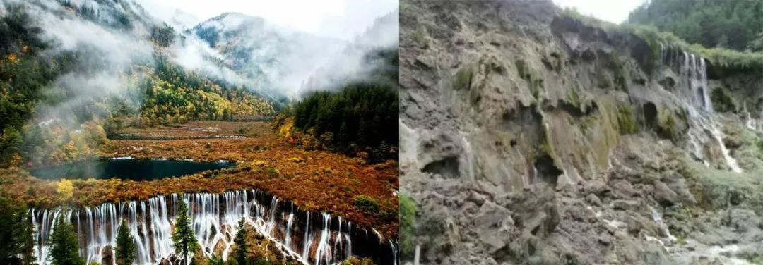 震后和震后的诺日朗瀑布对比