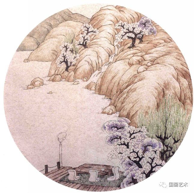 图文教程:彩墨团扇《静观山水》画法步骤