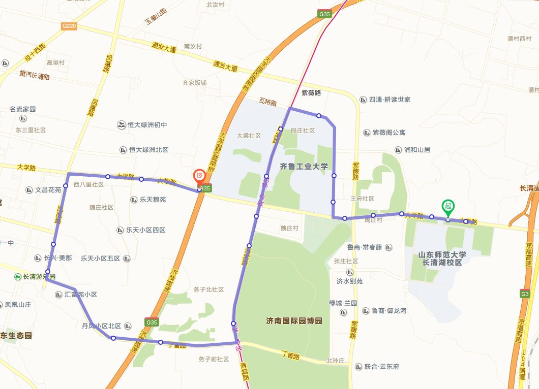 【今日头条】济南公交与地铁1号线站点在长清接驳路线