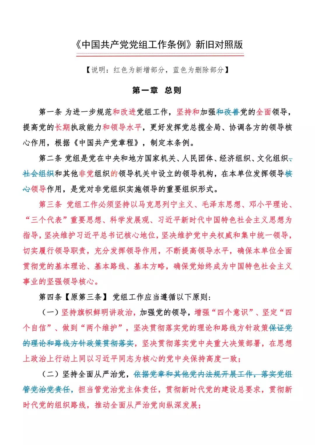 【聚焦】《中国共产党党组工作条例》新旧