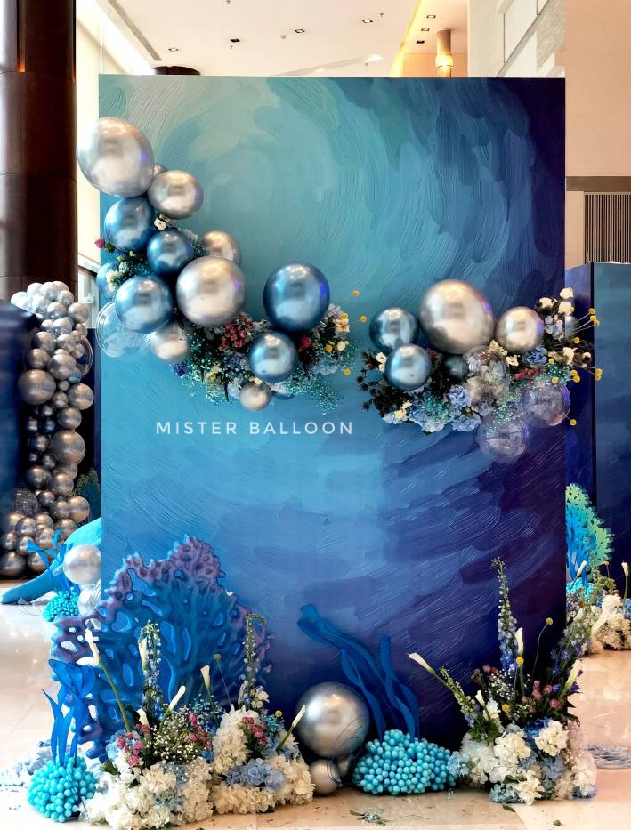 米斯特气球株洲蓝色海洋系宝宝生日派对气球布置