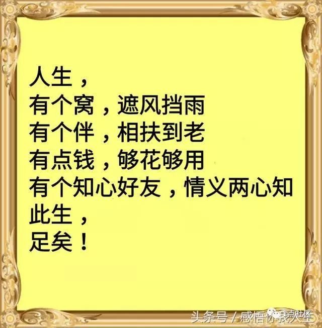 人生:有个窝,有个伴,有点钱,有个知心朋友,足矣!