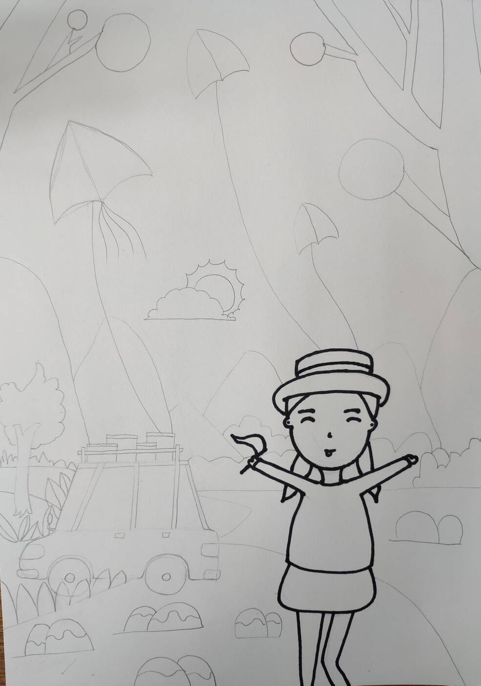 创意儿童画课件:春天主题创意儿童画,五一假期一起出游放风筝!