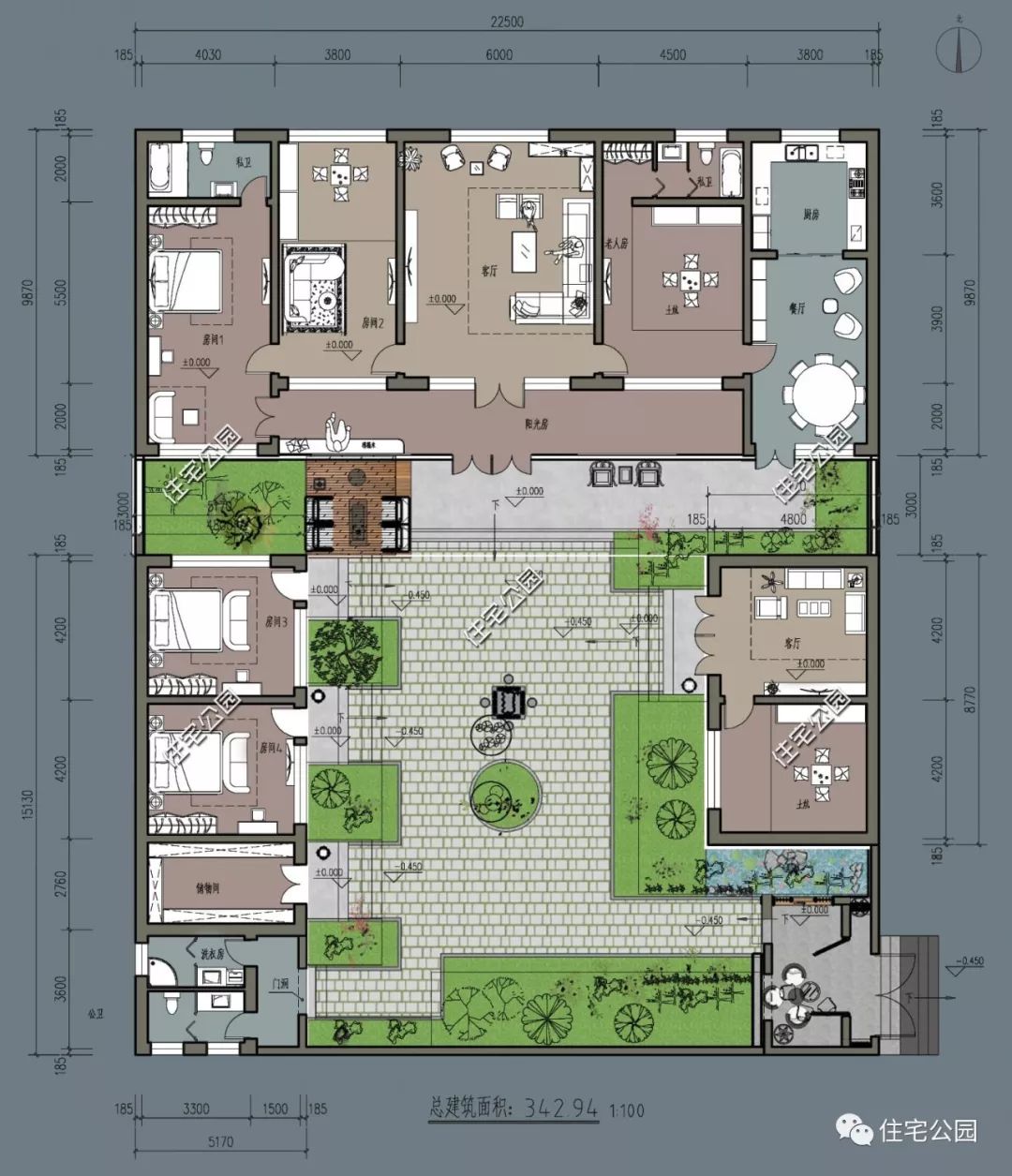 土炕 阳光房,22×28米平层中式三合院,一览传统建筑之