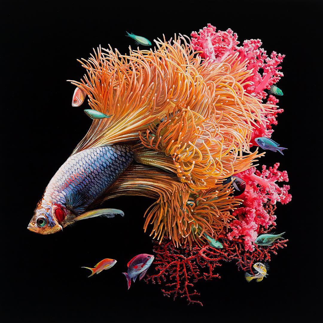 超现实主义画家将鱼与珊瑚的完美融合,美的让